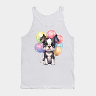 Boston Terrier Dog Holding Balloons Tank Top